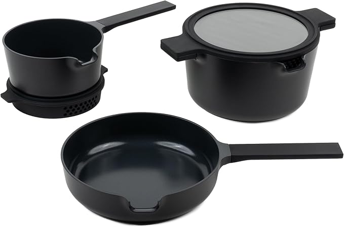 Alva Neat 5-Piece Nesting Cookware Set – Stackable Nonstick Pots & Pans with Universal Lids, Space-Saving Design for Apartments, RVs & Compact Storage - Save 50% Cabinet Space