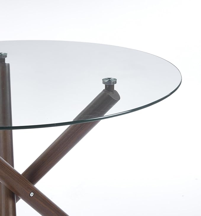 Round Glass Dining Table,Glass Dining Room Table with Tempered Glass Tabletop and Metal Legs, Modern Style Glass Kitchen Table for Home, Kitchen, Dining Room