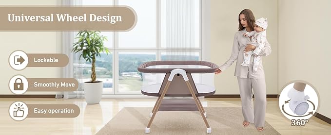 Baby bassinets,3 in1 Baby Crib, Sturdy, Portable & Easy to Assemble,Mosquito net and Portable Bag Included. (Khaki)