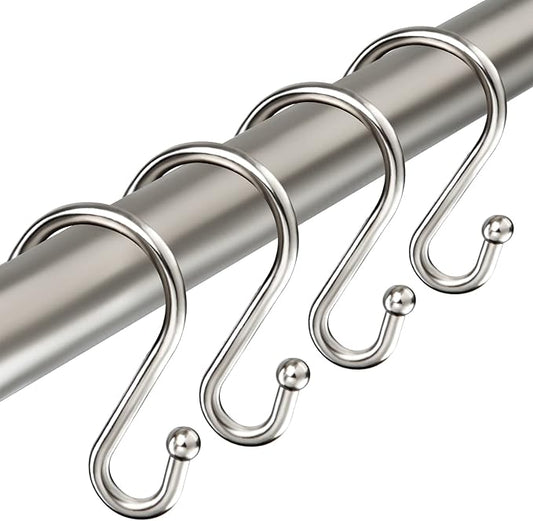 Shower Curtain Hooks Rings, Zinc Alloy S Shaped Shower Hooks Rust Proof, Shower Curtain Hangers for Shower Curtain, Kitchen, Wardrobe & Garden, Brushed Nickel, Set of 12