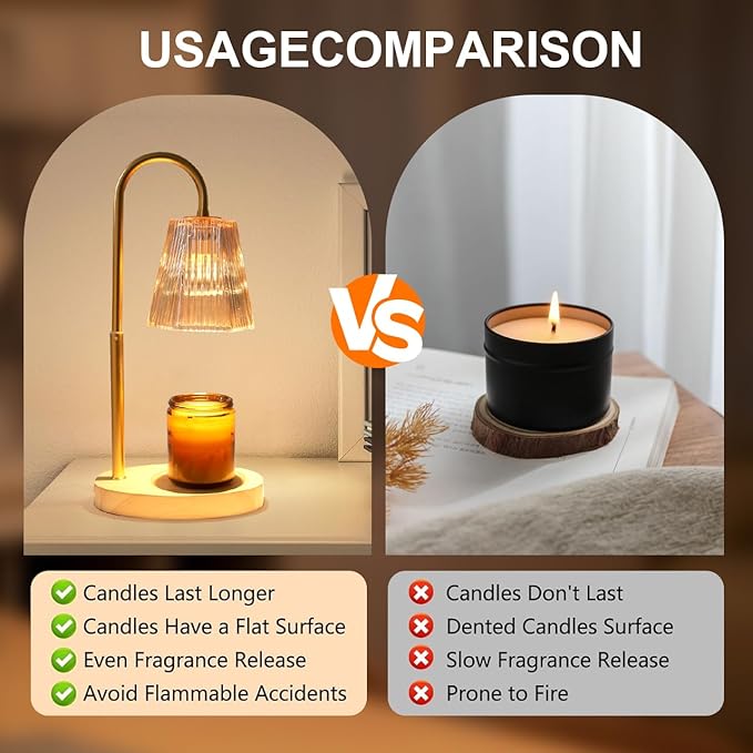 LIDORE Candle Warmer, Candle Warmer Lamp with Timer, Wooden Base Golden Glass, Gift for Mothers Day Valentines Day Christmas New Year, Home Decor, with 2 GU10 Bulbs