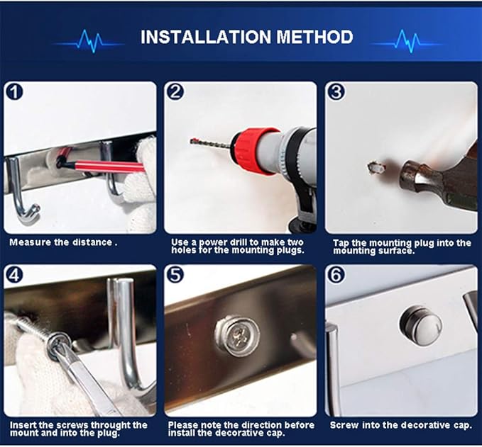 Coat Hook Rack Wall Mounted - Sagmoc Towel Hook Rail with 6 Round Hooks/16-inch/304Stainless Steel Brushed Nickel/Super Easy Installation/Rust and Water Proof/Perfect Home Storage & Organization