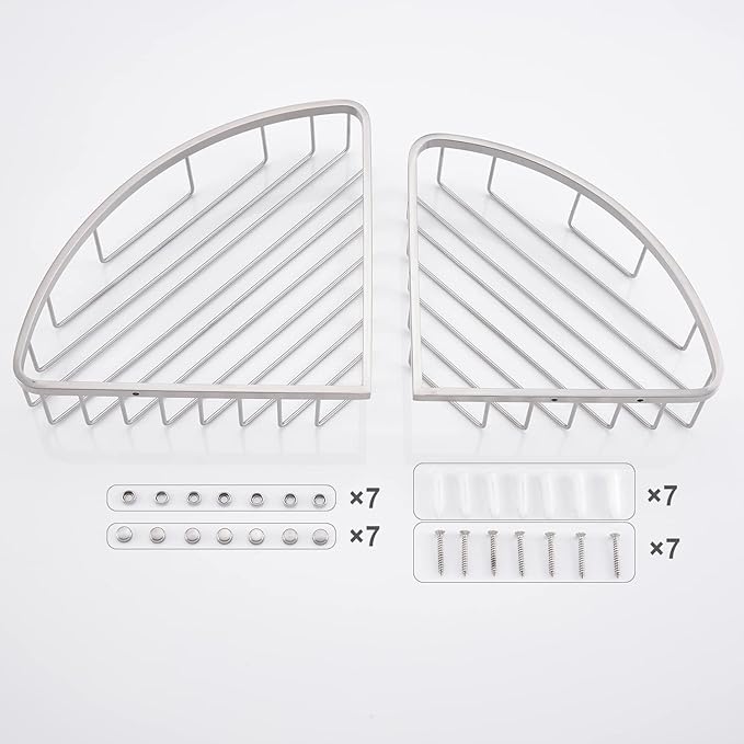 [2 Pack] Corner Shower Caddy Organizer, SUS304 Stainless Steel Heavy Duty Rust-Proof Shelf Shampoo Holder, Wall Mounted Storage Rack for Bathroom Kitchen, Brushed Nickel