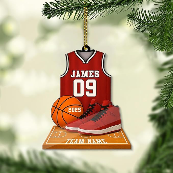 Famitrendz Custom Basketball Christmas Ornaments 2025, Custom Name Basketball Acrylic Christmas Tree Decorations, 2D Flat Baller Ornaments for Tree 04