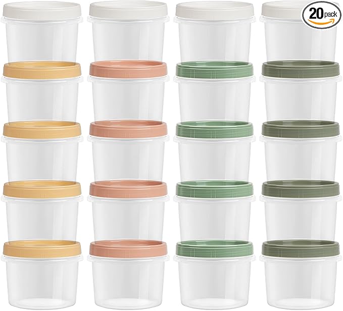 Screw Top Containers for Food 16 Oz, 20 Pack, 2 Cup Storage Containers with Lid, Reusable Twist Top Containers Twist Lock Stackable Round Twist Cap Plastic Freezer Container for Soup, 5-Color