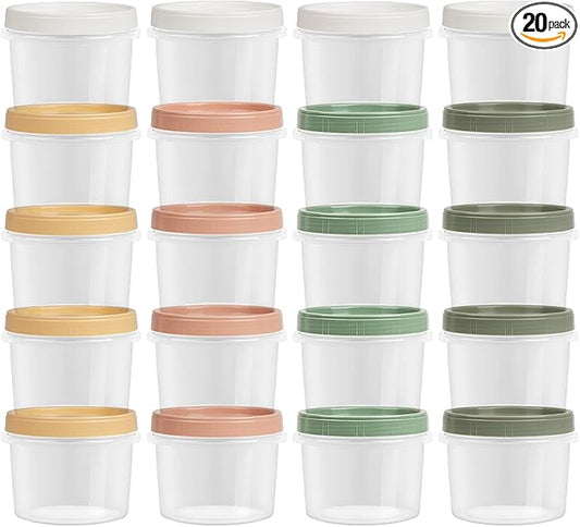 Screw Top Containers for Food 16 Oz, 20 Pack, 2 Cup Storage Containers with Lid, Reusable Twist Top Containers Twist Lock Stackable Round Twist Cap Plastic Freezer Container for Soup, 5-Color