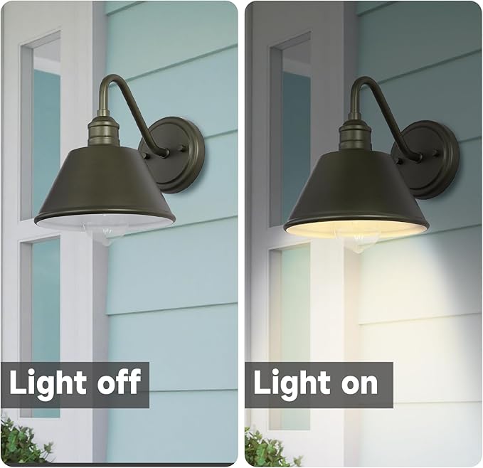 2-Pack Gooseneck Outdoor Light Fixtures, Dark Olive Outdoor Wall Sconces, Farmhouse Barn Light for Porch, Matte Iron Wall Light, Waterproof & Anti-Rust, Garage, Patio, Garden