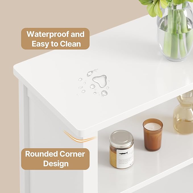 Gizoon Bathroom Floor Cabinet with Widened Top Table, Freestanding Storage Cabinet with Adjustable Shelf, 2 Shutter Doors and Concealed Hinges, for Living Room, Entryway, Kitchen, White