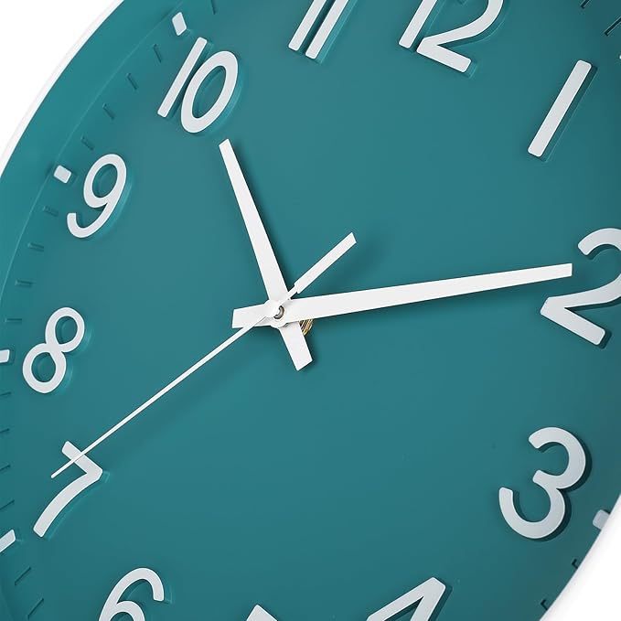 HZDHCLH Teal Wall Clocks Battery Operated,12 inch Silent Non Ticking Modern Wall Clock for Living Room Bedroom Kitchen Office Classroom Decor
