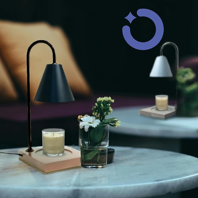 NOCTILICUA Electric Candle Warmer Lamp, Dimmer, Timer, Wooden Base with Gold Stand, White Shade, gift for Mother's Day, birthday, Christmas, Thanksgiving, Room Decor, Scented Wax Jar Candle Warmer