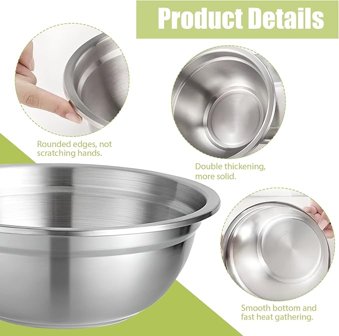 304 Stainless Steel Mixing Bowl, 4pcs 23 Oz Stainless Steel Bowls, 6.3" Non-Slip Bottom Metal Bowl, Stainless Steel Mixing Bowls for Kitchen