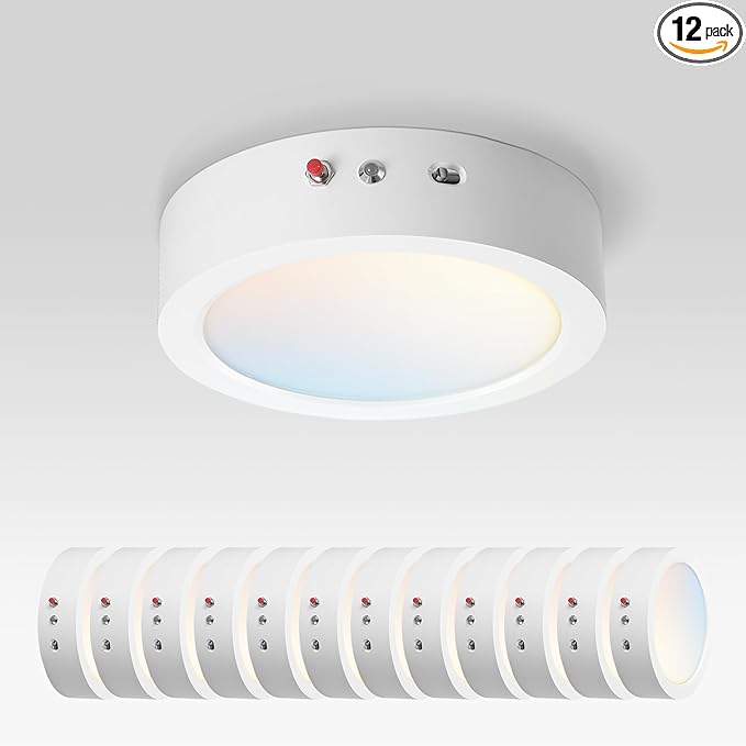 ASD LED 7" Round Flush Mount Ceiling Light Fixture, Low Profile Surface Lighting | 5CCT, Dimmable, Battery Backup, ETL Listed | 15W 1200LM 2700-6000K 120V | Kitchen, Hallway Lamp | White, 12 Pack