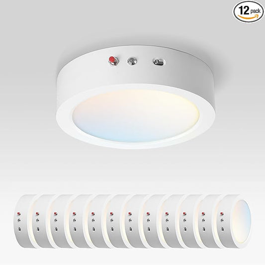 ASD LED 7" Round Flush Mount Ceiling Light Fixture, Low Profile Surface Lighting | 5CCT, Dimmable, Battery Backup, ETL Listed | 15W 1200LM 2700-6000K 120V | Kitchen, Hallway Lamp | White, 12 Pack