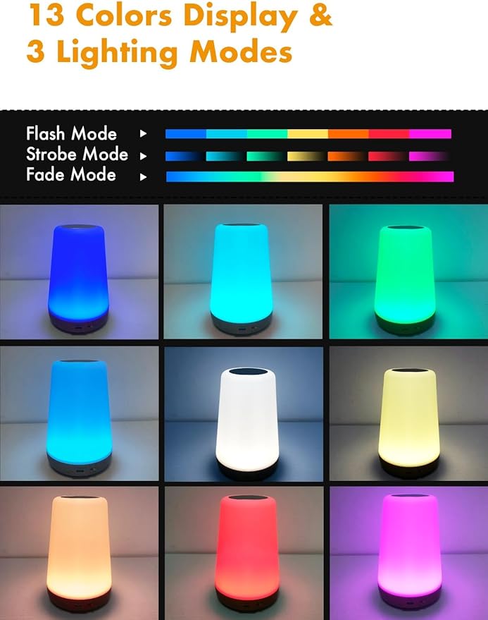 TLAOTNIY Baby Night Light, Dimmable Touch Lamp for Nursery, Portable Rechargeable Bedside Table Lamp for Bedroom, 13 RGB Colors 5 Brightness, Night Lamp for Kids Living Room Bathroom Hallways