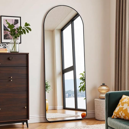 OGCAU Full Length Mirror, Arched Floor Mirror Full Length, 65"x22" Arch-Top Freestanding Body Mirror, Rounded Coner Large Wall Mirror with Aluminum Alloy Frame, Hanging or Leaning for Bedroom (Black)