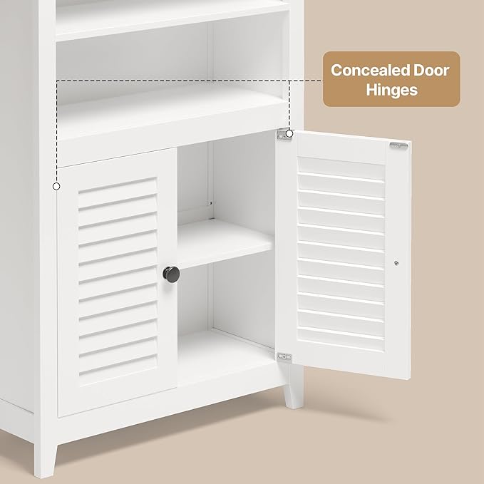 Gizoon Bathroom Floor Cabinet with Widened Top Table, Freestanding Storage Cabinet with Adjustable Shelf, 2 Shutter Doors and Concealed Hinges, for Living Room, Entryway, Kitchen, White