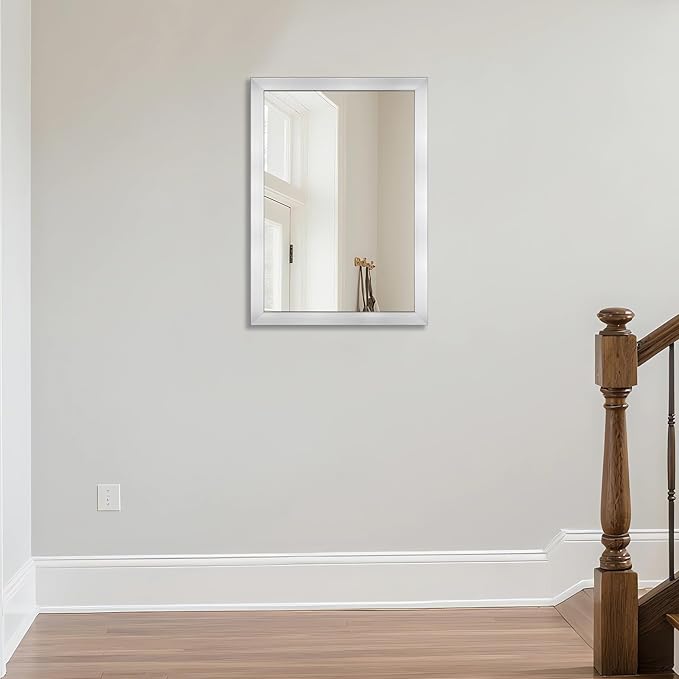 Ruomeng Bathroom Mirror 20" x 28" Rectangular Wall Mirror for Over Sink Feamed Mirror for Entryway, Bedroom, Living Room, Nickel