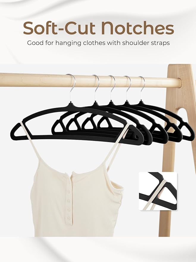 HOUSE DAY Black Velvet Hangers 20 Pack, Luxury Non Slip Felt Hangers, Space Saving Clothes Black Hanger Heavy Duty, No Shoulder Bump Focked Hanger with 360° Swivel Hook for Closet