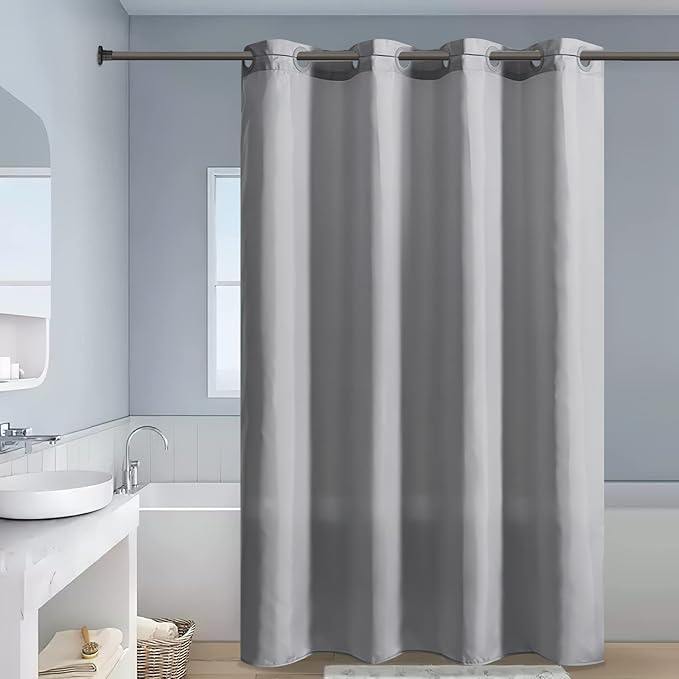 Furlinic No Hook Stall Shower Curtain Fabric,48" Wide Small Narrow Bathroom Curtain with 6 Plastic Built-in Grommets,Waterproof & Machine Washable,Hotel Style,Light Grey,48x84 Inch