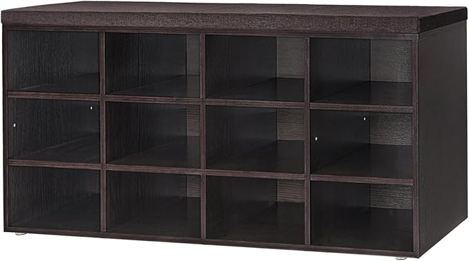 DINZI LVJ Shoe Storage Bench with Cushion, Cubby Shoe Rack with 12 Cubbies, Adjustable Shelves, Multifunctional Shoe Organizer Bench for Entryway, Mudroom, Hallway, Closet and Garage, Espresso