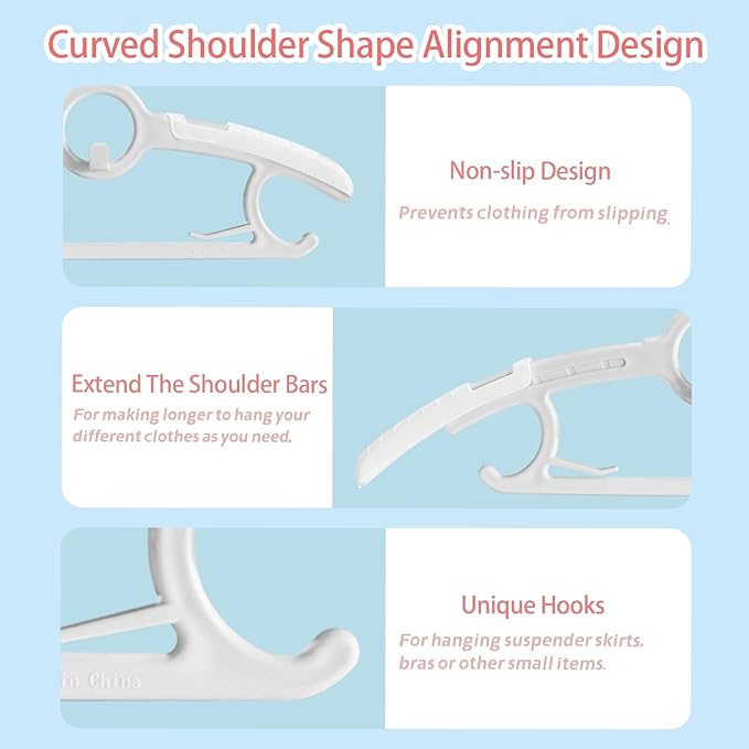 ManGotree Baby Hangers for Nursery Closet, 11''-14.5'' Adjustable Non-Slip Kids Hangers, Space Saving Stackable Plastic Hanger for Baby Toddler Children Kids Teen (20 Pack, Grey)