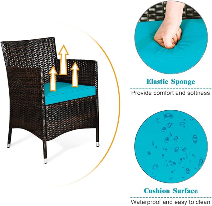 Goplus 4-Piece Rattan Patio Set, Outdoor/Indoor Wicker Conversation Set for Pool, Backyard, Lawn, Wicker Chairs and Sofa with Soft Cushion, Rattan Furniture with Tempered Glass Coffee Table