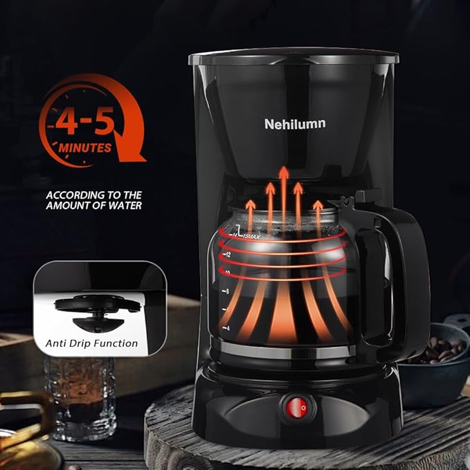 12 Cup Drip Coffee Maker, Coffee Pot Machine Permanent Coffee Filter,1.8L Glass Carafe Electric Coffee Maker,950W Black