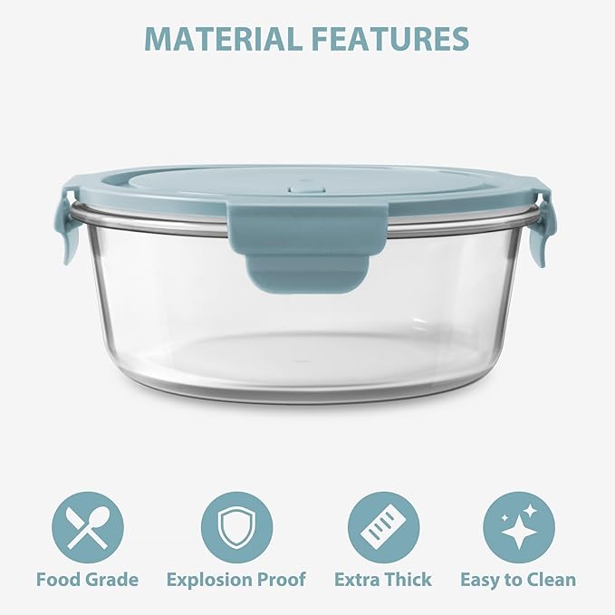 4 PCS Glass Meal Prep Containers with Lids, Airtight 3.75 Cup Food Storage Containers Set, Heat-Resistant BPA-Free Glass Containers for Soup Leftover, Microwave, Dishwasher, and Freezer Safe