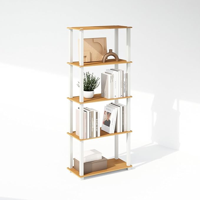 Furinno Turn-S-Tube 3-Tier Compact Multipurpose Shelf Display Rack with Square Tube, Beech/White, Set of 2