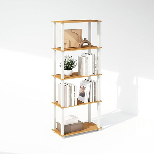 Furinno Turn-S-Tube 3-Tier Compact Multipurpose Shelf Display Rack with Square Tube, Beech/White, Set of 2