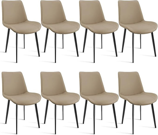 Dining Chairs, Modern PU Leather Dining Room Chair with Sturdy Metal Legs, Upholstered Seat Dinner Chairs Accent Side Chairs for Indoor Kitchen Living Room (Tan, Set of 8)
