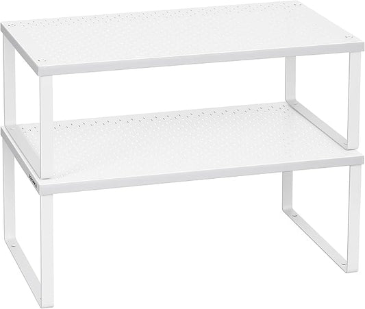 SONGMICS Spice Racks, Set of 2 Metal Cabinet Shelf Organizers, Countertop Organizers, Shelf Risers, Stackable, Expandable, White UKCS401W01
