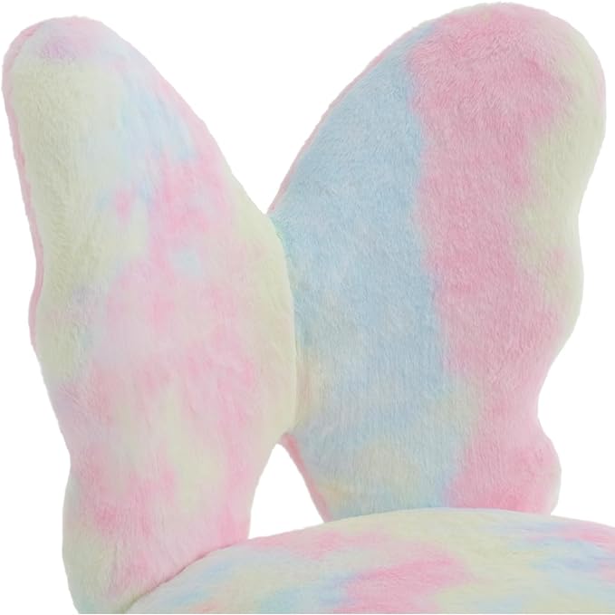Cute Fuzzy Kids Chair for Teenage Girls Rolling Study Desk Student Chair Furry Computer Task Chair, Adjustable Butterfly Shaped Reading Vanity Chair for Bedroom, Colorful