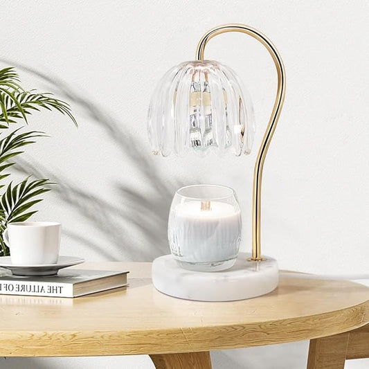 Candle Warmer Lamp, Electric Candle Lamp Warmer with 2 Bulbs for Scented Candles, Dimmable Wax Melt Warmer with Marble Base for Home Bedroom Décor Aesthetic House Warming Gifts