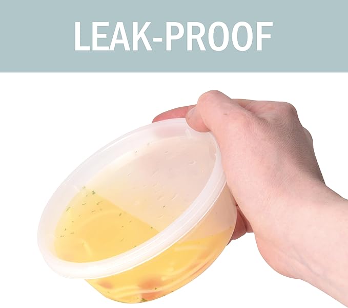 Deli Containers with Lids 8 oz. [24 Sets] Plastic Deli Cups, To Go Food Containers