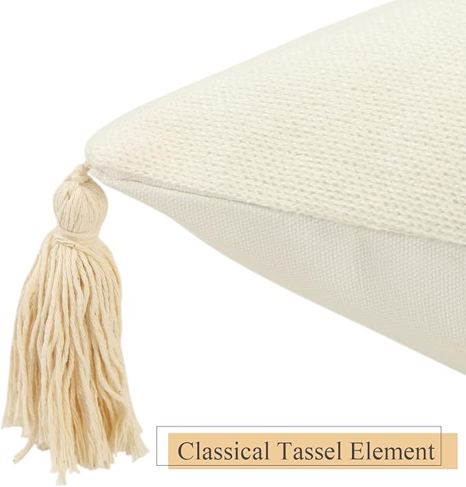 Merrycolor Boho Lumbar Throw Pillow Cover 12x20 Bohemian Tufted Decorative Pillow Covers with Tassels Mid Century Modern Aesthetic Throw Pillow Case for Couch Sofa Bedroom Living Room