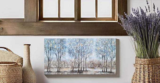 NdcSkyArt Forest Canvas Wall Art - Hand Painted Textured Abstract Tree Paintings with Gold Foil for Modern Décor