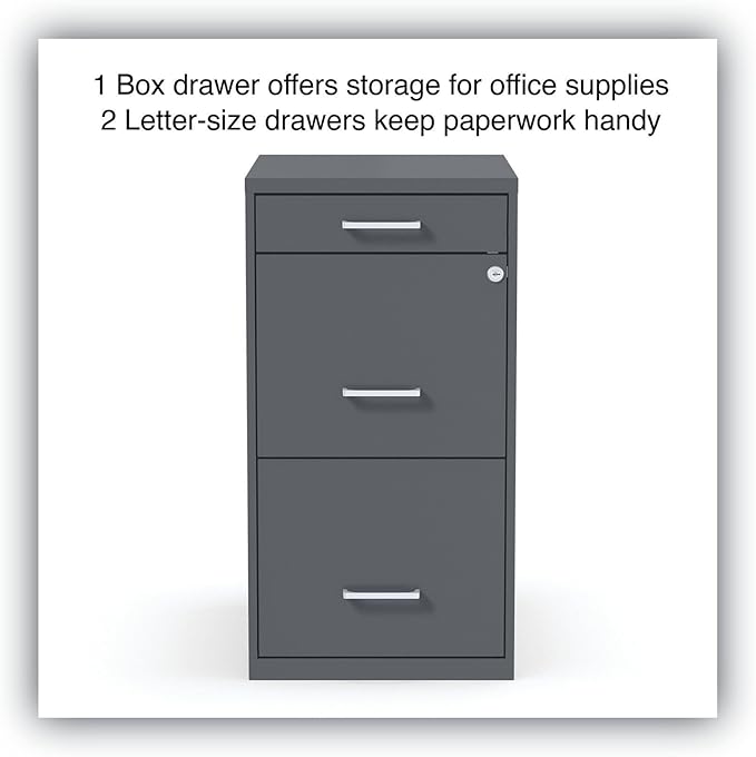 Alera Soho Vertical File Cabinet, 3 Drawers: Pencil/File/File, Letter, Charcoal, 14" X 18" X 26.9"