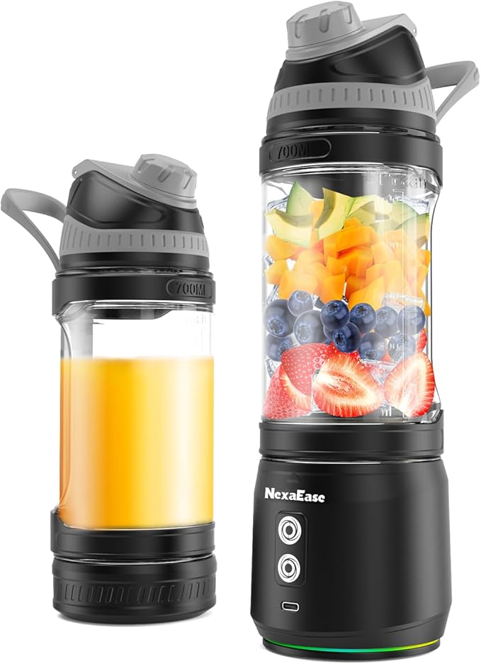 Portable Personal Blender for Smoothies, Protein Shakes, Frozen Drinks - 24Oz Blender Cup Bottle with Sip Spout, Travel Lid, USB-C Rechargeable, Cordless - Mini Small Blenders for Kitchen, Gym, Office