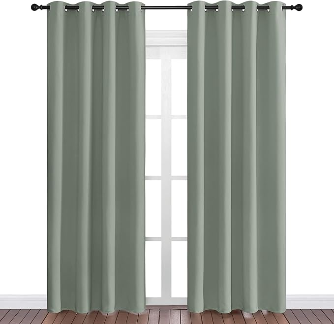 NICETOWN Greyish Green Blackout Curtains 86" Long for Office, Dining Room, Guest Room, Sound Reducing Heat and Cold Block Curtain Panels for Modern Room Decorative (55" Wide, 2 Pieces)