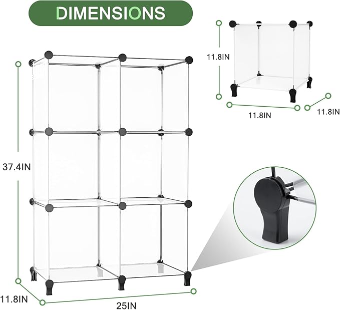 Neprock Closet Organizer, 6 Cube Closet Organizers and Storage, Portable Closet Storage Shelves for Yarn,Books,Clothes(Transparent White)