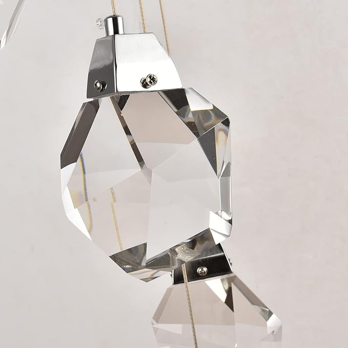 Modern Crystal Chandeliers, Round Raindrop Dimmable Pendant Lights Kitchen Island, Luxury Chrome Ceiling Hanging Lamp for Farmhouse Foyer Bedroom Entryway Dining Room (Round 3-Lights)