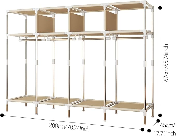 Portable Wardrobe Closet Durable and Easy to Assemble Heavy Duty Clothes Rack with Non-Woven Cover Fabric Best for Bedroom and Easy Storage and Organization (Brown-B)