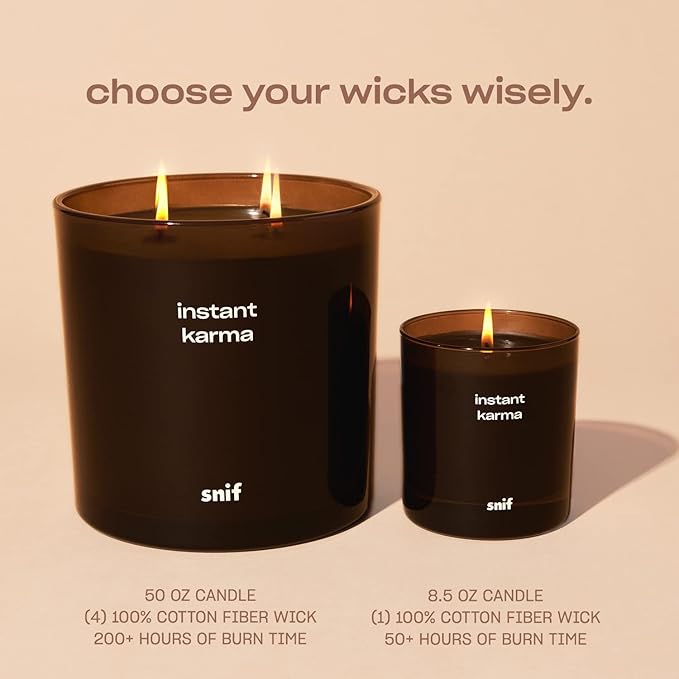 Instant Karma Luxury Scented Candle by Snif, Dark and Dreamy Scent, 200+ Hours, 100% Cotton Fiber Wicks, Soy Wax Blend, Non-Toxic, Vegan, 50 oz