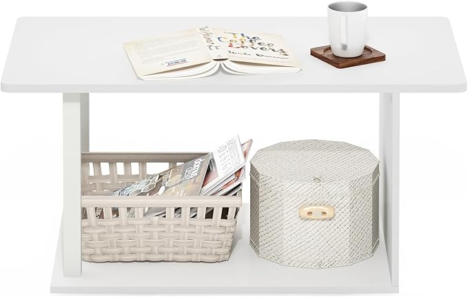 Furinno Basic Home Living Coffee Table, White/White