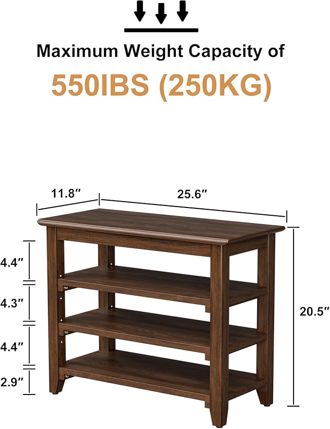 Wooden Storage Shoe Bench, Entryway Bench with 3-Tiers Height Adjustable, Shoe Rack Front Doors Entrances for Hallway Living Room,Mudrooms (Brown,25.6")