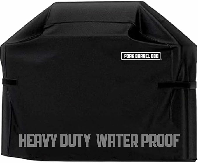 Pork Barrel Gas Grill Cover for Outdoor Grill, Grilling Gifts for Men – Heavy Duty Weber Gas Grill Cover I Waterproof I Weather UV Resistant, Black (58" L x 24" W x 48" H)