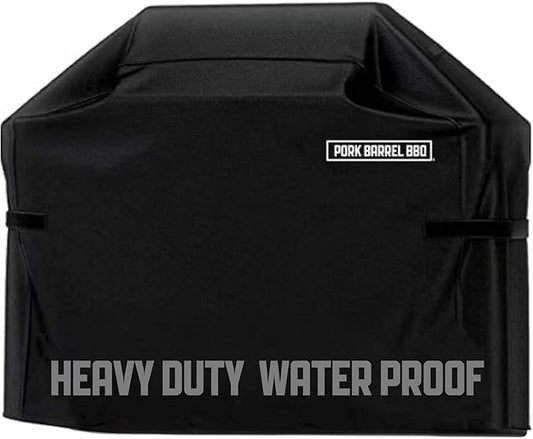 Pork Barrel Gas Grill Cover for Outdoor Grill, Grilling Gifts for Men – Heavy Duty Weber Gas Grill Cover I Waterproof I Weather UV Resistant, Black (58" L x 24" W x 48" H)