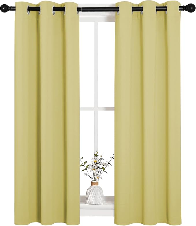 NICETOWN Window Curtain Panels, Thermal Insulated Solid Grommet Blackout Draperies/Drapes for Basement (Paler Yellow, 1 Pair, 29 by 45-inch)