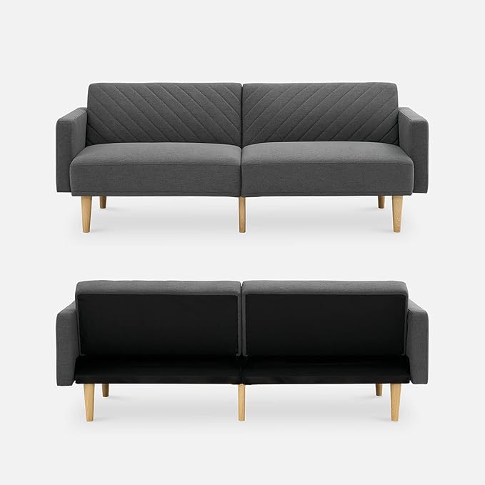 mopio 76.8" Futon Sofa Bed, Small Couch, Sleeper, Loveseat, Mid Century Modern Futon Couch, Sofa Cama, Couches for Living Room (Dark Gray Fabric)